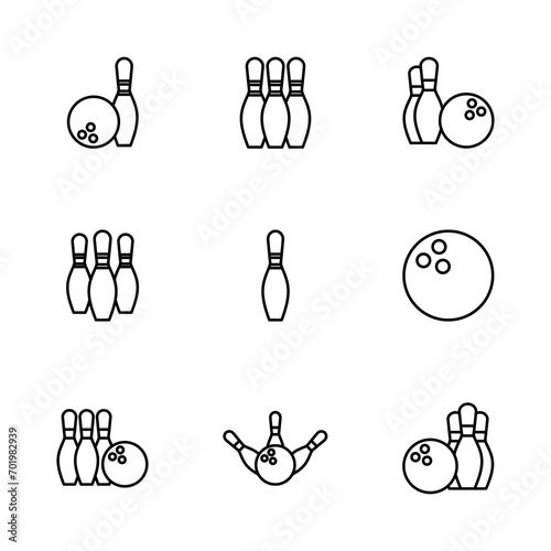 Bowling icon set. bowling ball and pin icon. bowling pins