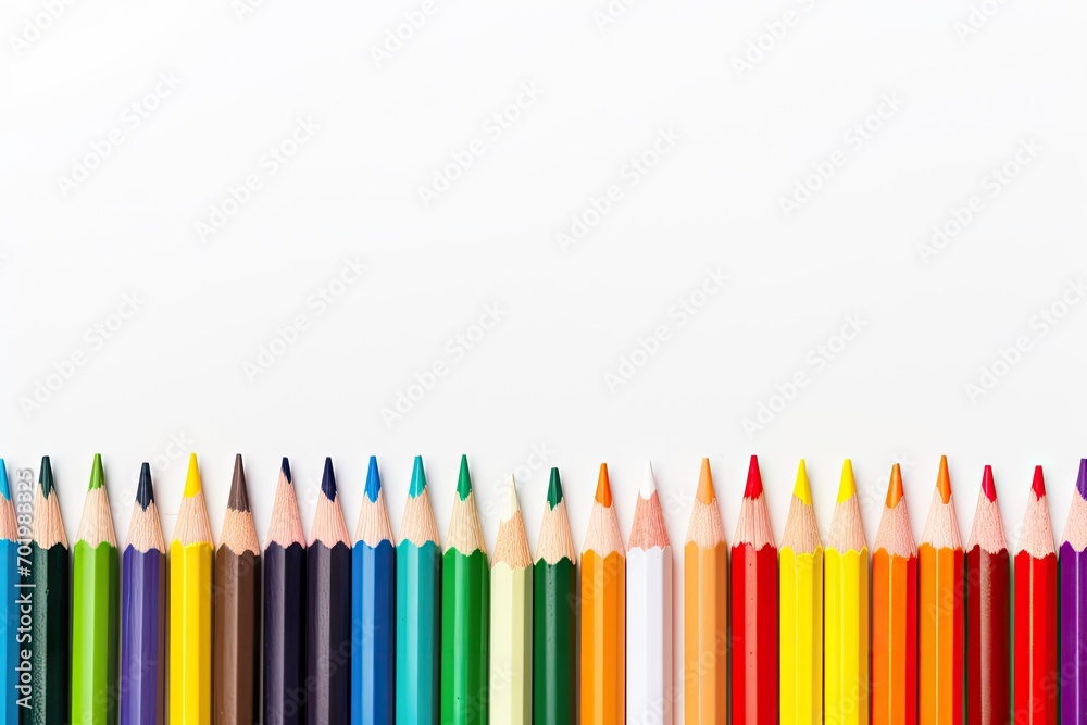 Color pencils on white background top right view back to school concept with space for text Color pencils on white background top right view back to school concept with space for text