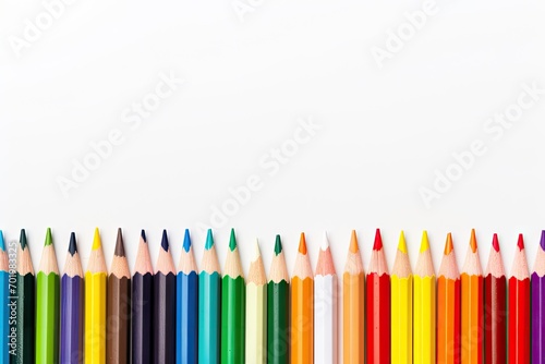 Color pencils on white background top right view back to school concept with space for text