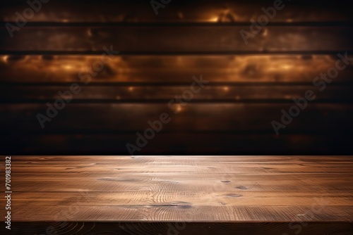 Concept for advertising with a dark room background featuring a wooden table