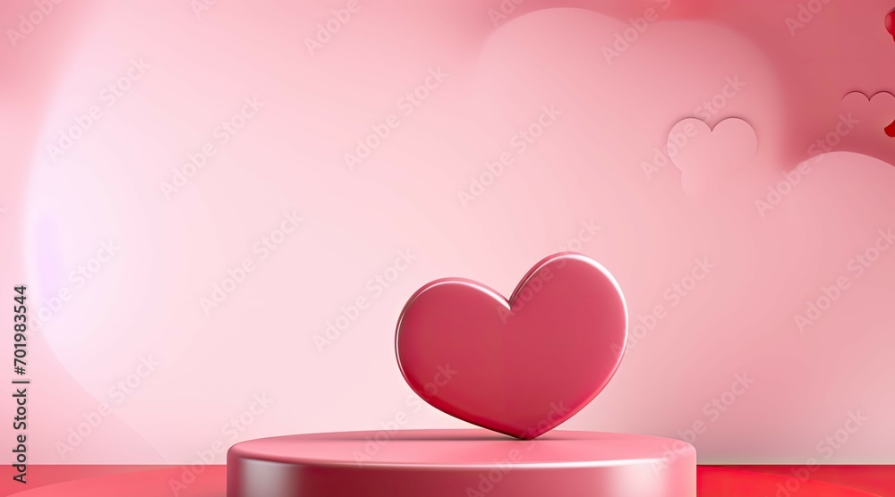 Valentines day mockup with cute pink scene, two round podiums, flying red and pink hearts. Perfect for presentation, advertising, or design.