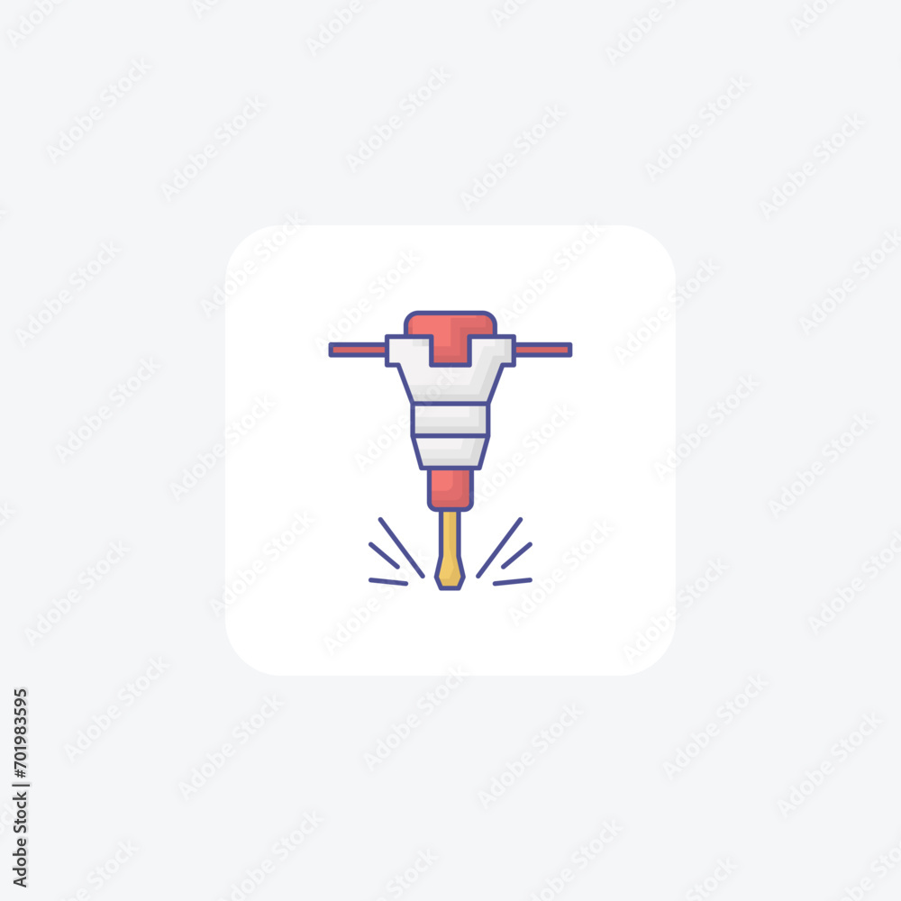 Construction Jackhammer lineal color icon, color outline icon, vector, pixel perfect icon