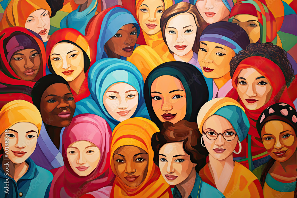 A colorful illustration depicting women from different cultures