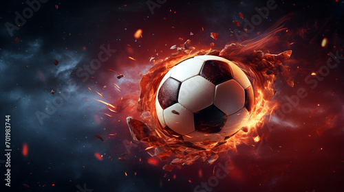 Burning soccer ball in fire flames