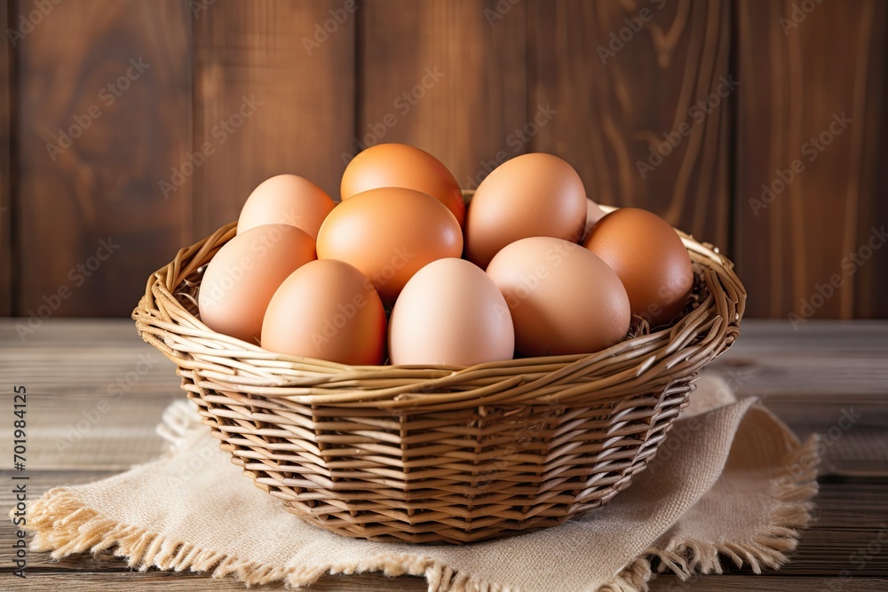 Fresh chicken eggs arranged on wooden surface Fresh chicken eggs arranged on wooden surface