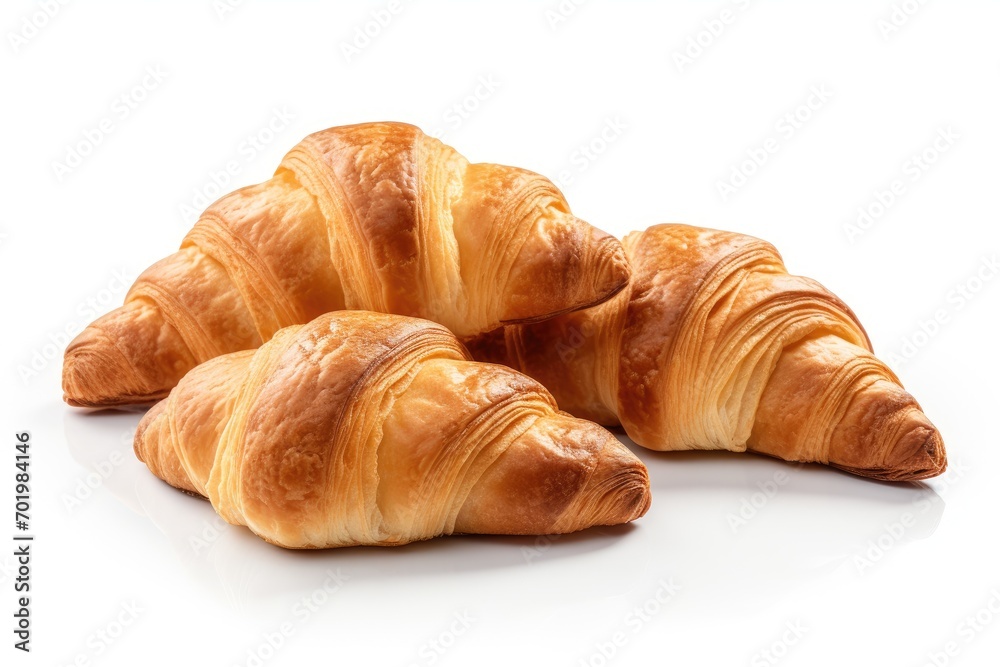 Fresh croissants on a plain surface