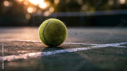 Dirty tennis ball laying on an empty court.  © Jeff Whyte