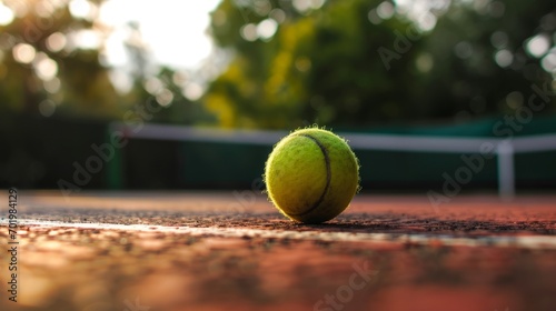 Dirty tennis ball laying on an empty court. 