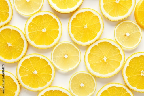 Fresh lemon slices close up on white background