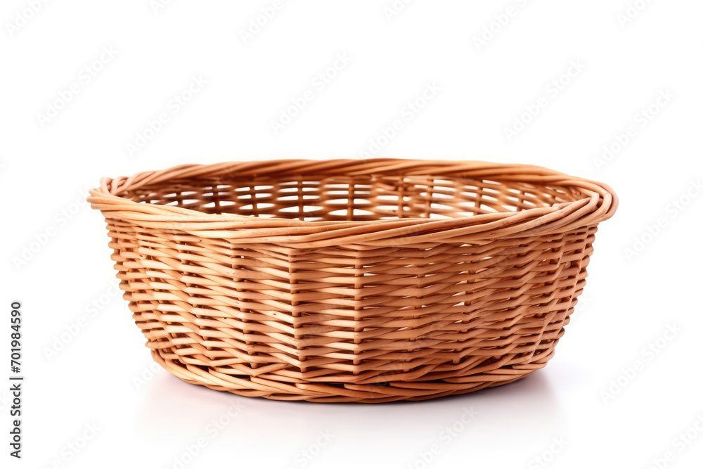 Isolated empty wicker basket on white background Easter related