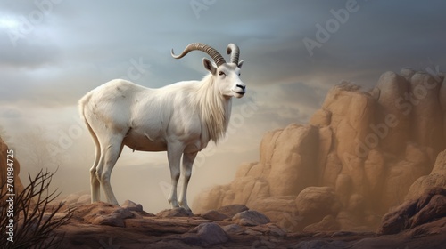 Render an image of an Addax in a dynamic pose  showcasing the animal s strength and vitality in its ZOO habitat.