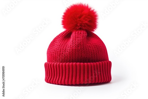 Isolated white background with red wool hat pom pom