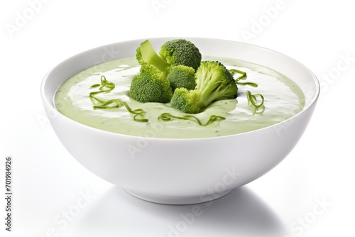 Isolated white background with soup made of broccoli and green peas
