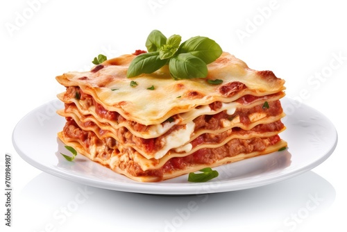 Italian lasagna homemade isolated on white