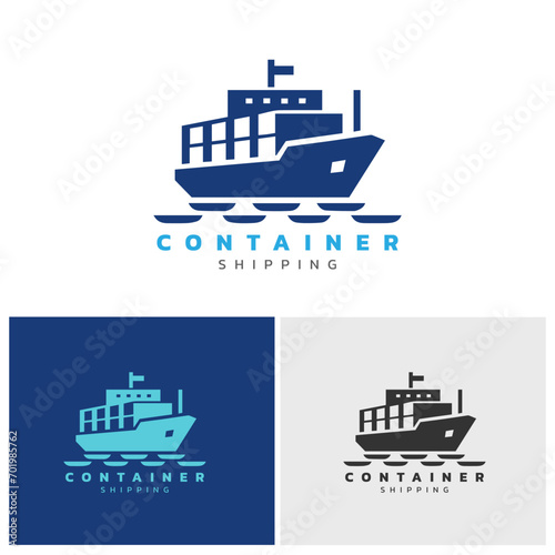 container ship logo blue color combination suitable for exporter company logos