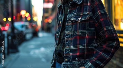 Effortless and versatile, this wool varsity jacket, oversized flannel, and classic straightleg denim combination is a musthave for any fashionforward individual. photo