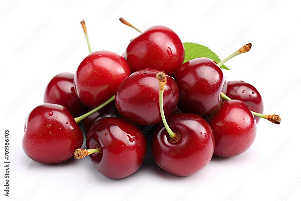 White background isolates ripe cherries White background isolates ripe cherries