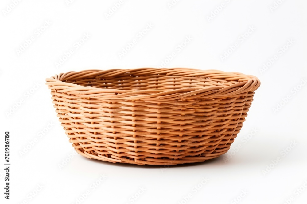 Wicker basket on white background with nothing inside