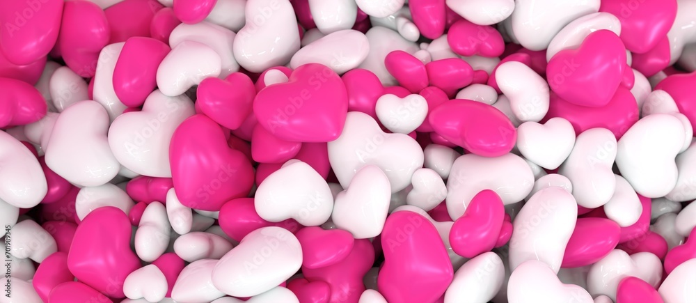 fond plein de cœurs blancs et roses - rendu 3D fond plein de cœurs blancs et roses - rendu 3D