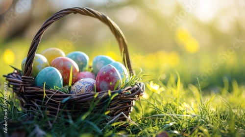 Wallpaper Mural Easter Eggs in a Basket on Green Grass Torontodigital.ca