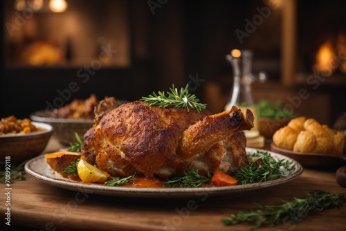 roasted chicken on a plate (Schweinshaxe)