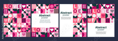 Love Colorful Poster Pack features modern grid flyers, with geometric shapes, geometric graphics and abstract backgrounds in the form of vector sets.