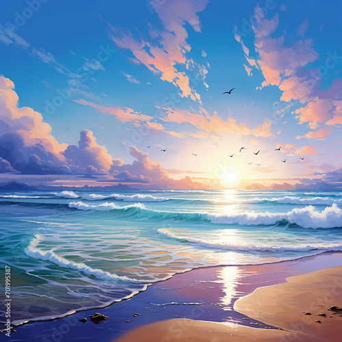 A Colorful Beach Scene with Clear Skies