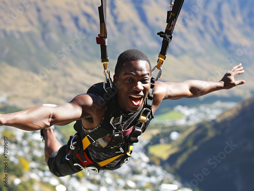 A Photo Of An African American Man Sky Diving In Queenstown New Zealand