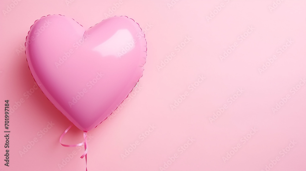 air balloon heart shape on a pink background natural light. banner love wedding, flat lay top view