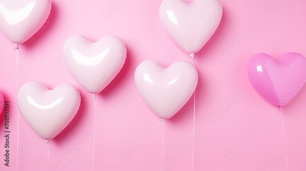 air balloon heart shape on a pink background natural light. banner love wedding