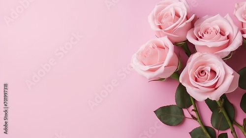 Wallpaper Mural pink background with pink rose flowers bouquet flat lay with copy space Torontodigital.ca