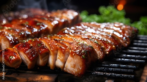 Close up of grilled pork belly meat photo