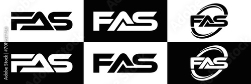  FAS logo. F A S design. White FAS letter. FAS, F A S letter logo design. F A S letter logo design in FIVE, FOUR, THREE, style. letter logo set in one artboard. F A S letter logo vector design.	
