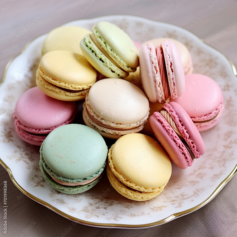 A Plate Full of Colorful Macarons 