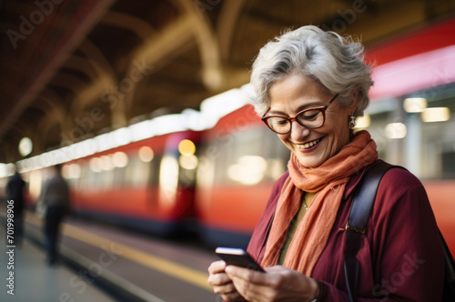 person using the smartphone at train station