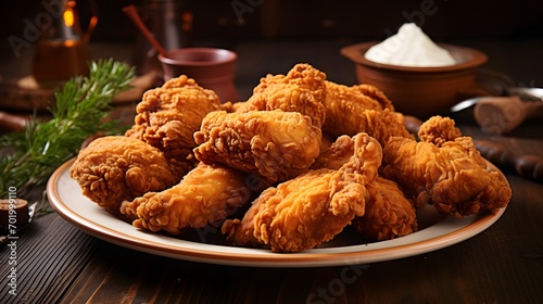 Crispy Fried chicken pieces on plate