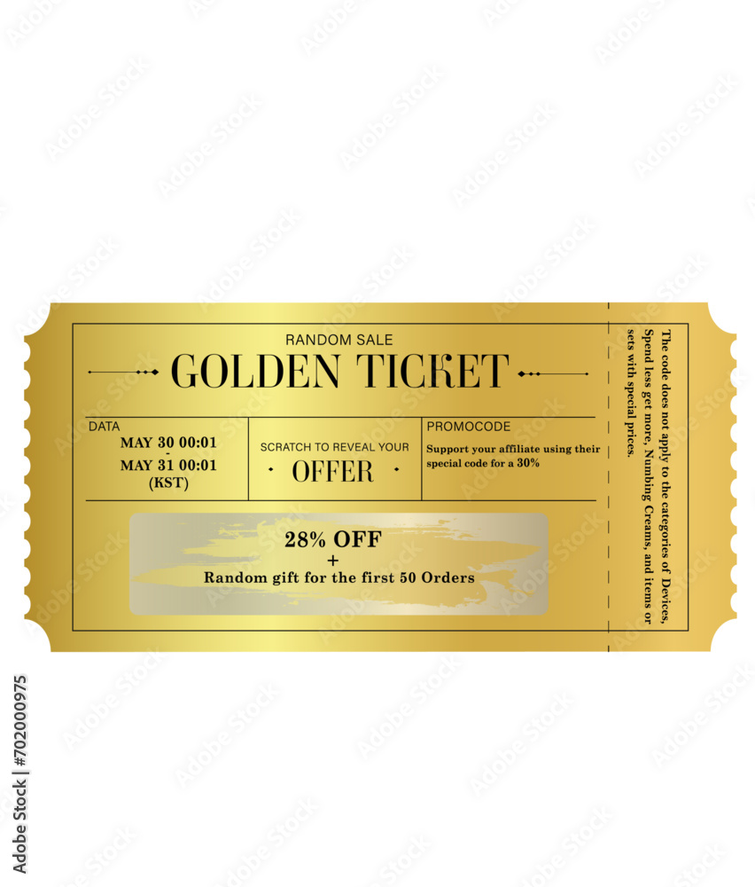 Ticket Gold ticket banner - obrazy, fototapety, plakaty 