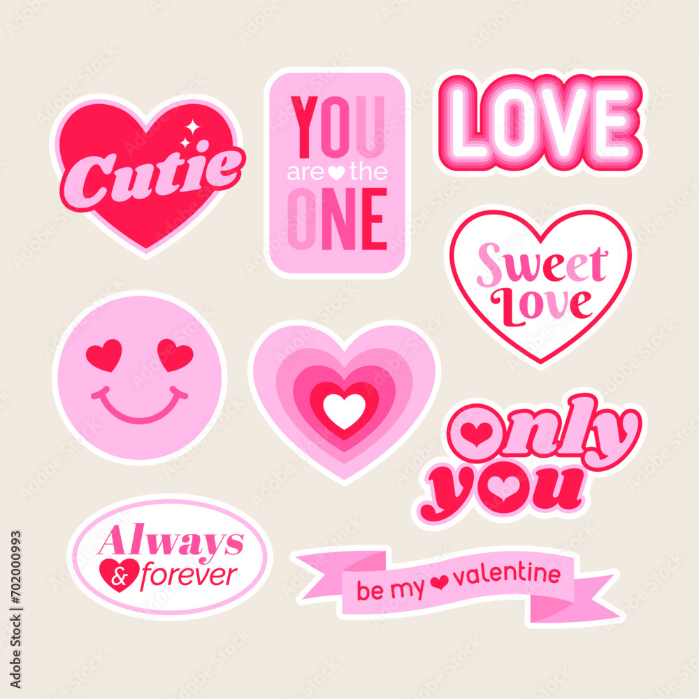 Set of cute stickers and badges design for valentine’s day.