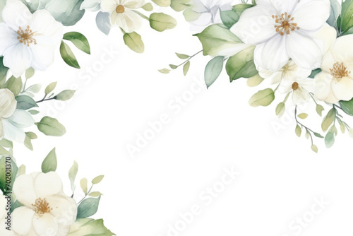 Watercolor spring blossom frame on white background