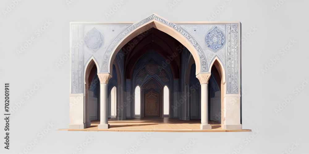 Fototapeta premium 3D illustration of mosque ramadan kareem with copy space ai generated