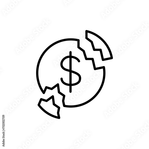 Broken coin outline icons, minimalist vector illustration ,simple transparent graphic element .Isolated on white background