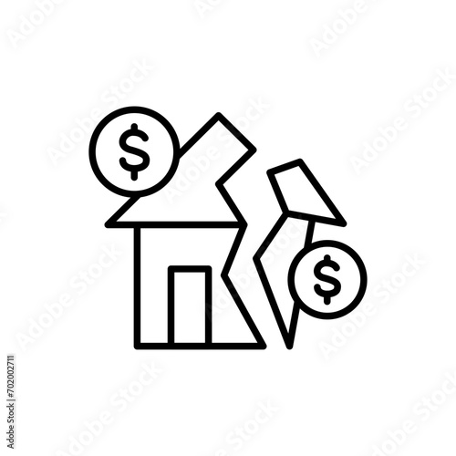 Broken house outline icons, minimalist vector illustration ,simple transparent graphic element .Isolated on white background