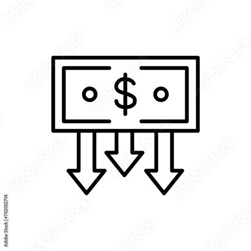 Decrease money outline icons, minimalist vector illustration ,simple transparent graphic element .Isolated on white background