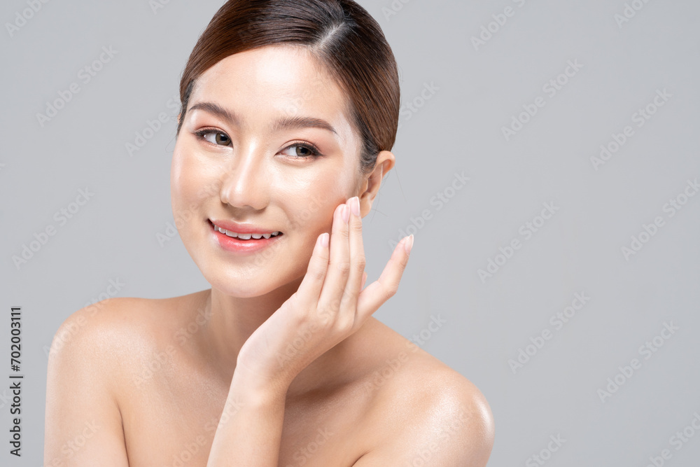 Beautiful Asian woman touching soft cheek smile with clean and fresh skin Happiness and cheerful with positive emotional,isolated on white background,Beauty and Cosmetics Concept Beautiful Asian woman touching soft cheek smile with clean and fresh skin Happiness and cheerful with positive emotional,isolated on white background,Beauty and Cosmetics Concept