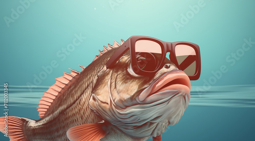 cool bass fish sporting sunglasses and a very relaxed expression photo