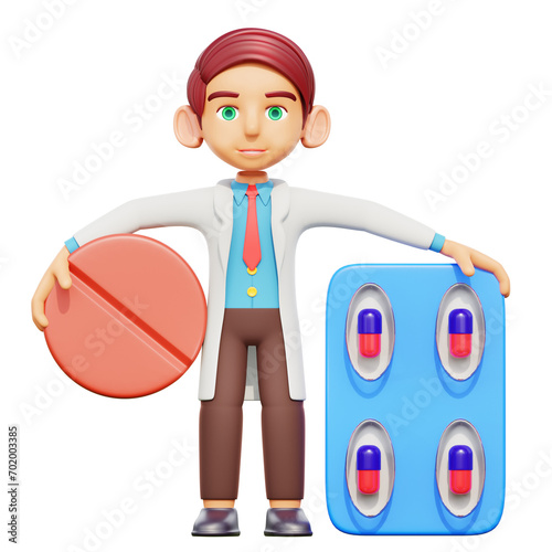 3d illustration male doctor surgeon holding medicine photo