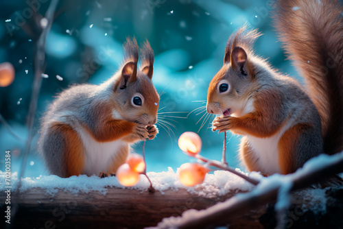 Squirrels forage, burying morsels beneath the frost-kissed ground.