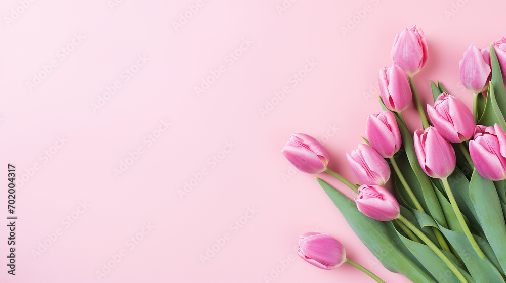beautiful composition spring flowers bouquet of pink flowers with copy space