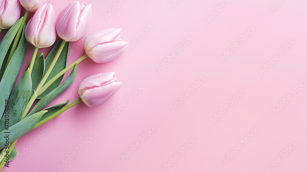 pink background with beautiful composition spring flower bouquet of pink flowers with space for text