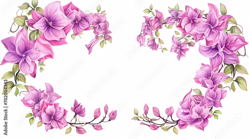 bougainvillea flower arch decorative elements set hand drawn watercolor illustration